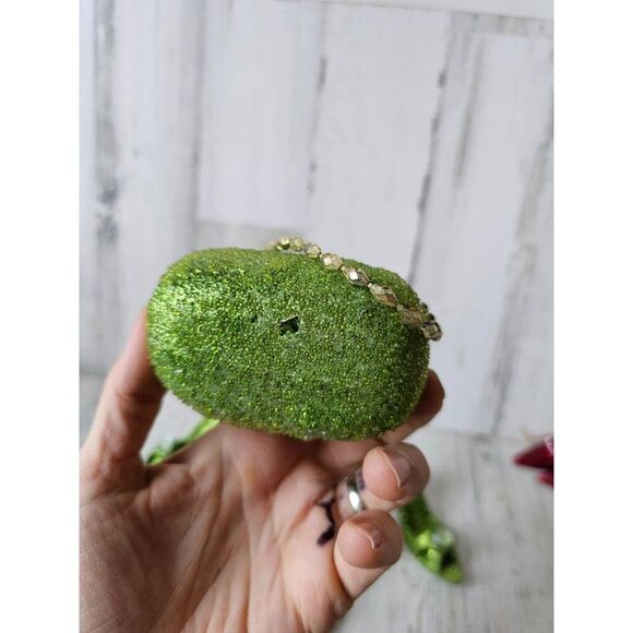 Green sparkle glitter stiletto heel shoe per set ornament Xmas tree purse - Picture 12 of 12